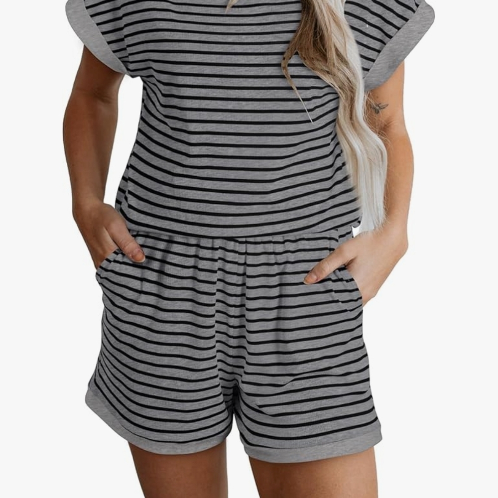 Women's Striped Sleepwear Set - Black and Gray